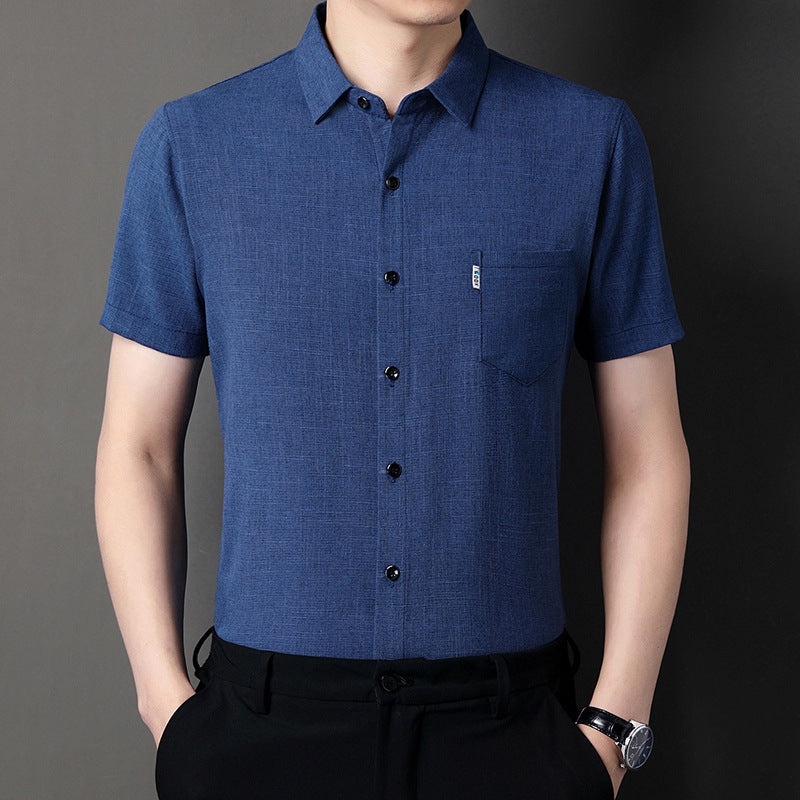 Men's Soft Solid Color Short Sleeve Lapel Shirt