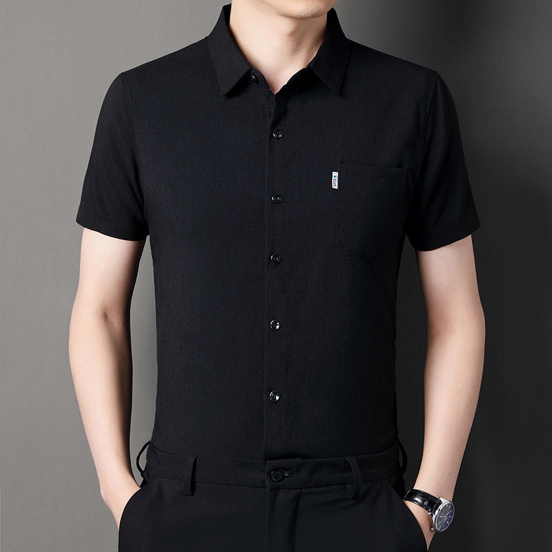 Men's Soft Solid Color Short Sleeve Lapel Shirt