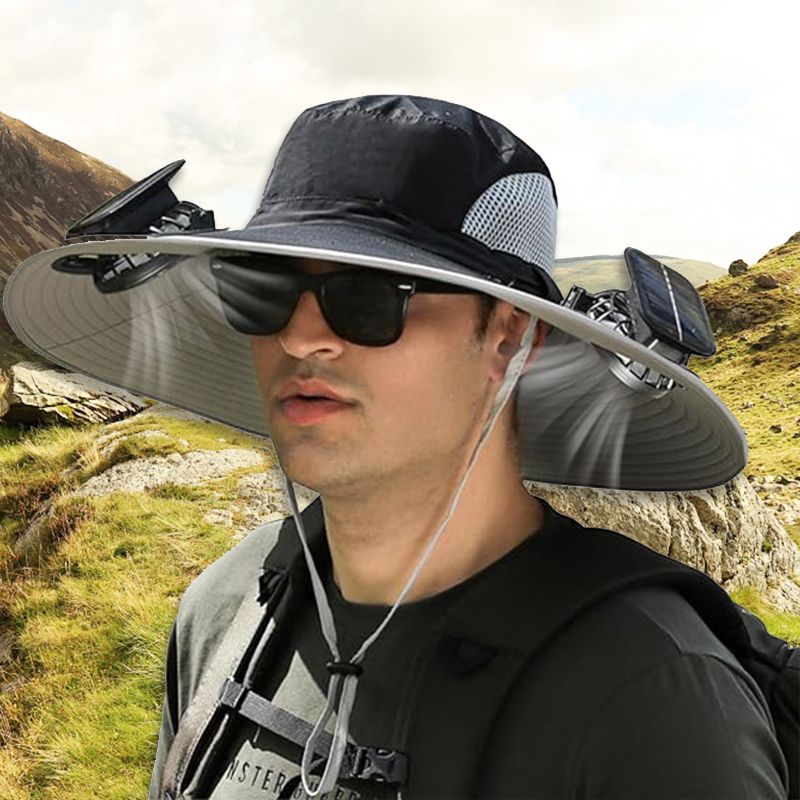 Men’s Sunscreen Fisherman Hat with 2 Detachable Solar Fans