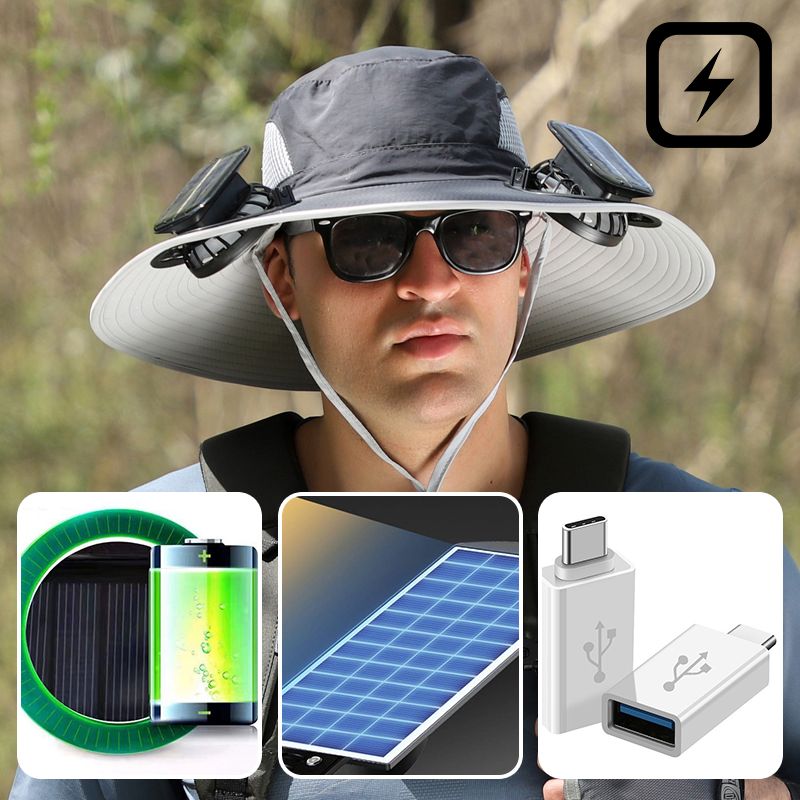 Men’s Sunscreen Fisherman Hat with 2 Detachable Solar Fans