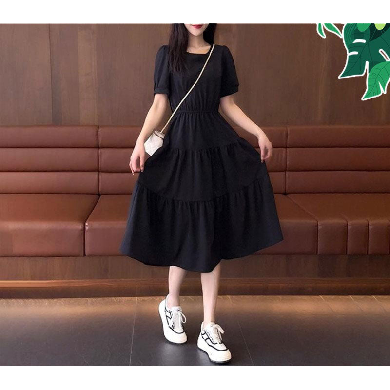 Summer Solid Color Short Sleeve Dress