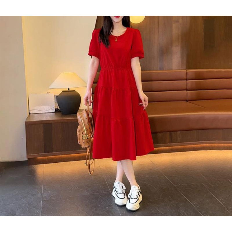 Summer Solid Color Short Sleeve Dress