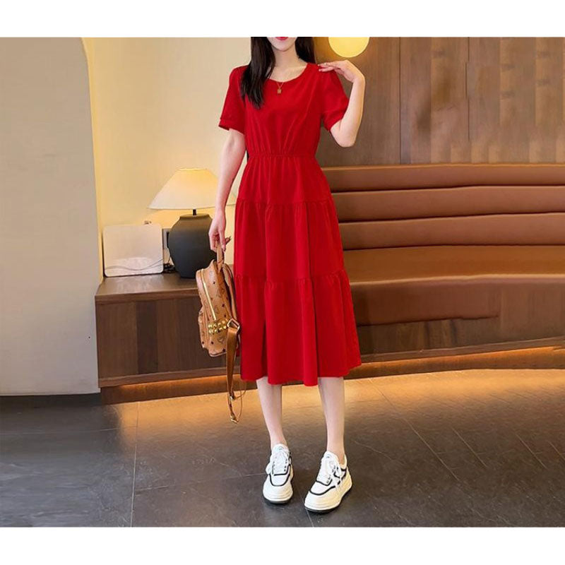 Summer Solid Color Short Sleeve Dress