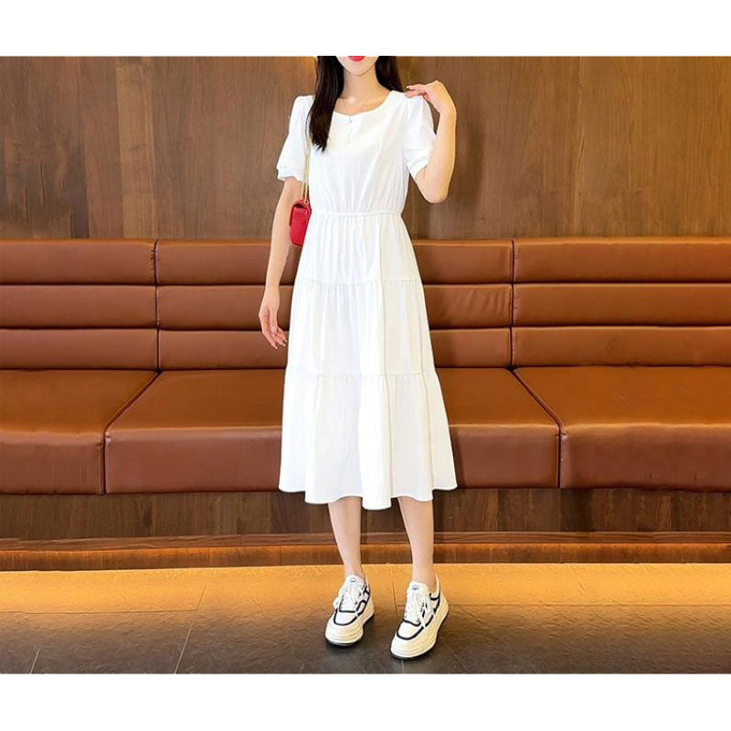 Summer Solid Color Short Sleeve Dress