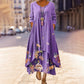 Women's Floral Printed Long Sleeves Flowy Maxi Dress with Irregular Hem