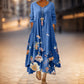 Women's Floral Printed Long Sleeves Flowy Maxi Dress with Irregular Hem
