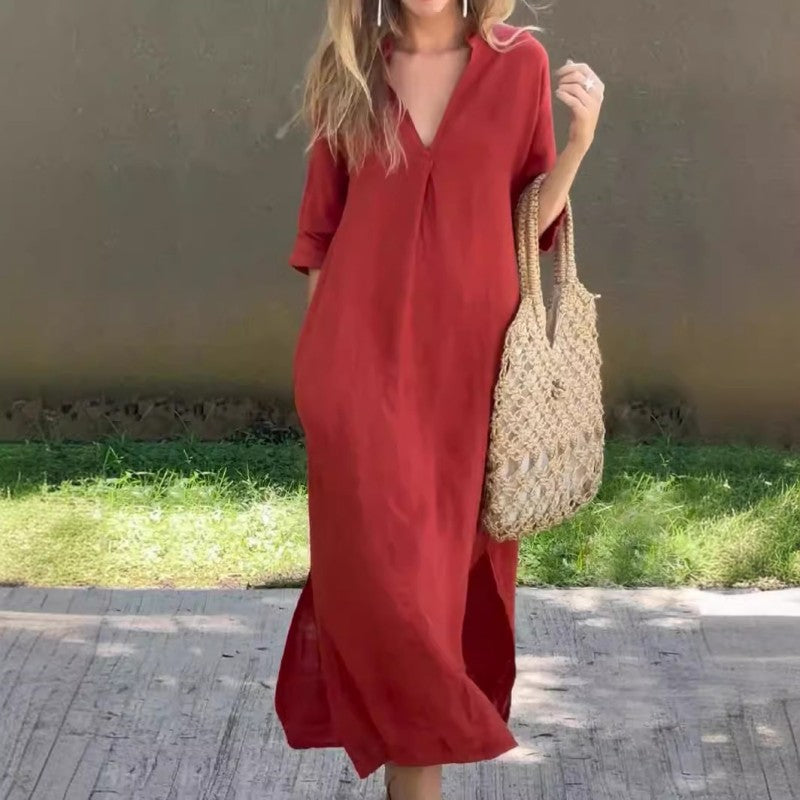 Elegant V-Neck Slit Dress