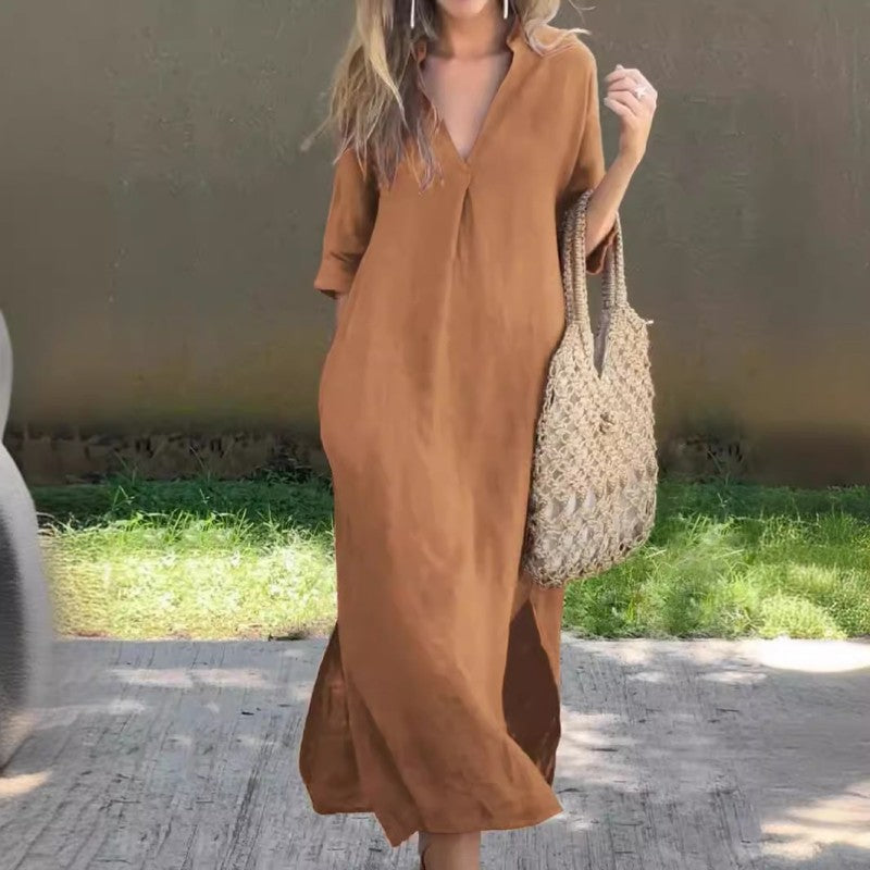 Elegant V-Neck Slit Dress