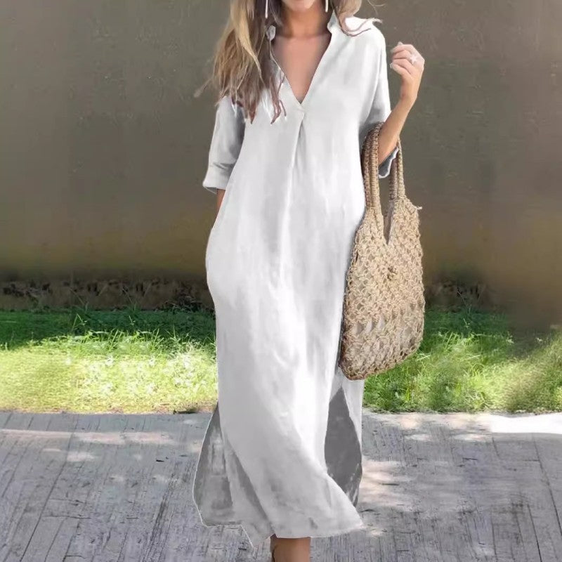 Elegant V-Neck Slit Dress