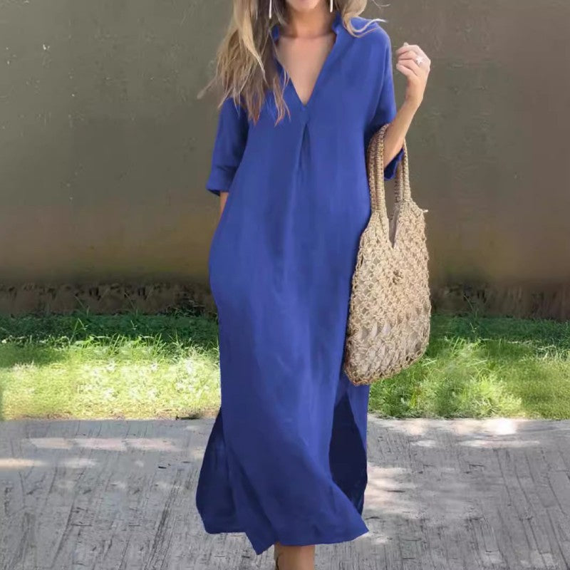 Elegant V-Neck Slit Dress