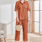 Casual Solid Color Short Sleeve Shirt & Ankle Pants 2 Piece Set