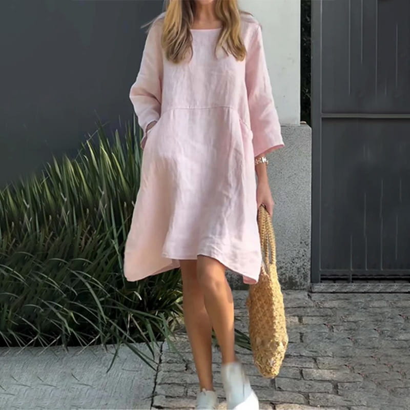 Women’s Casual Solid Color Loose Fit Dress with Pocket