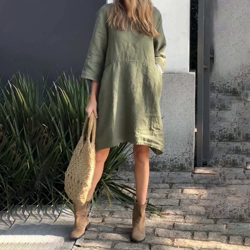 Women’s Casual Solid Color Loose Fit Dress with Pocket