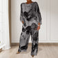 Stylish Watercolor Floral Print Loose 2-Piece Suit for Plus Size Women