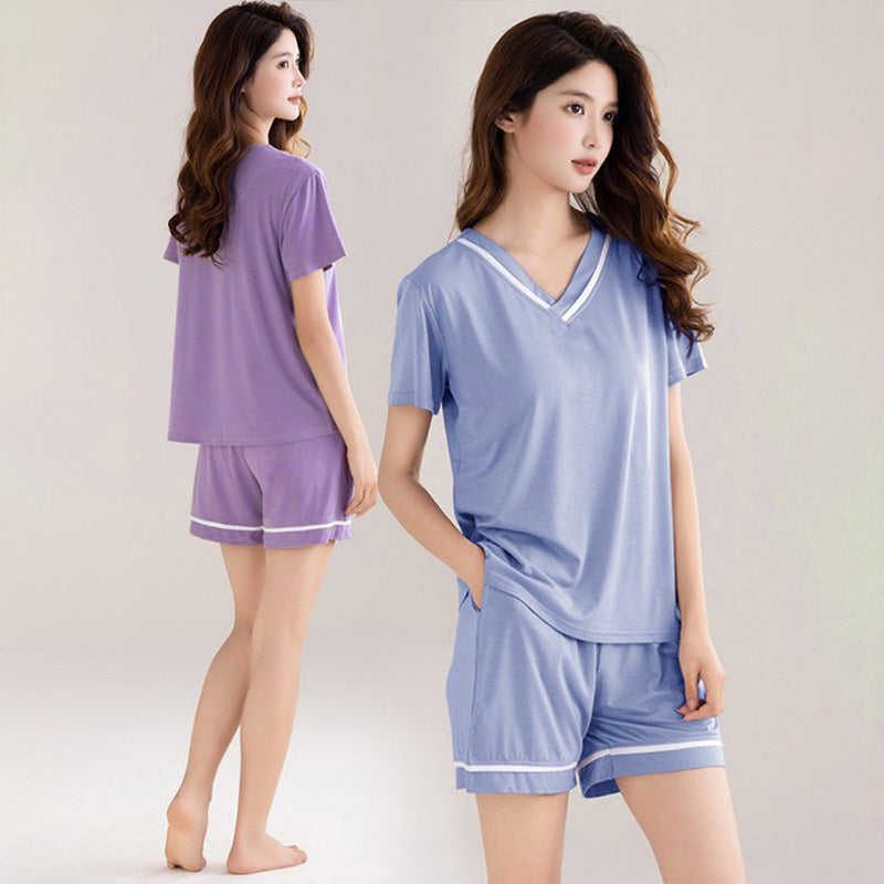 Loose V-Neck Pajamas Set with Chest Pads