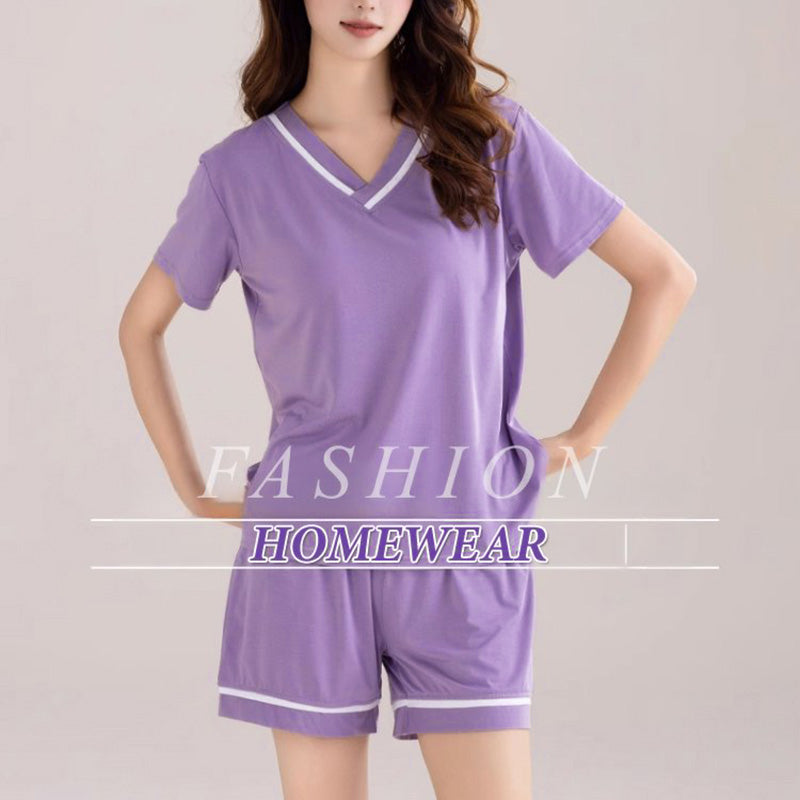 Loose V-Neck Pajamas Set with Chest Pads