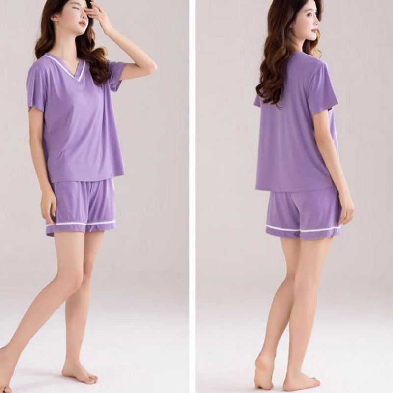 Loose V-Neck Pajamas Set with Chest Pads