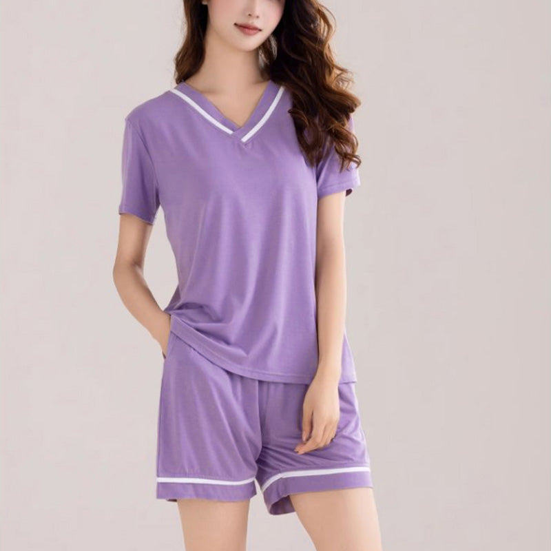 Loose V-Neck Pajamas Set with Chest Pads