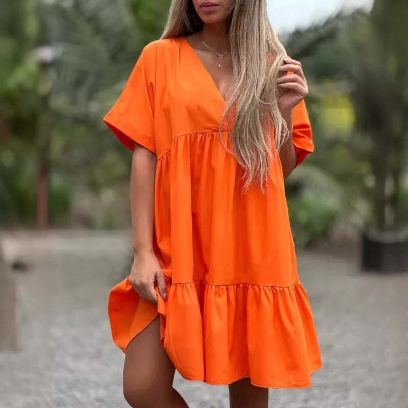 V Neck Ruffle Hem Babydoll Dress