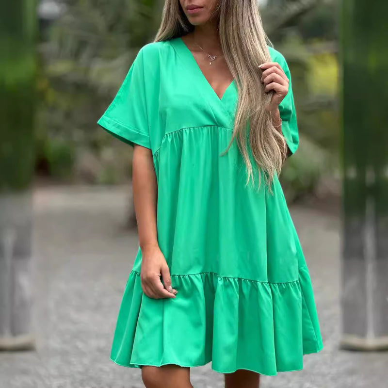 V Neck Ruffle Hem Babydoll Dress