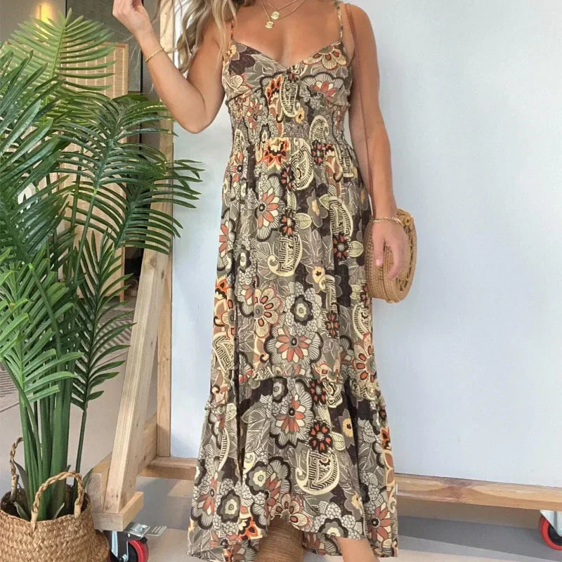 💥Limit Time 50% OFF 💕Women’s Sexy Spaghetti Strap Floral Print Long Dress