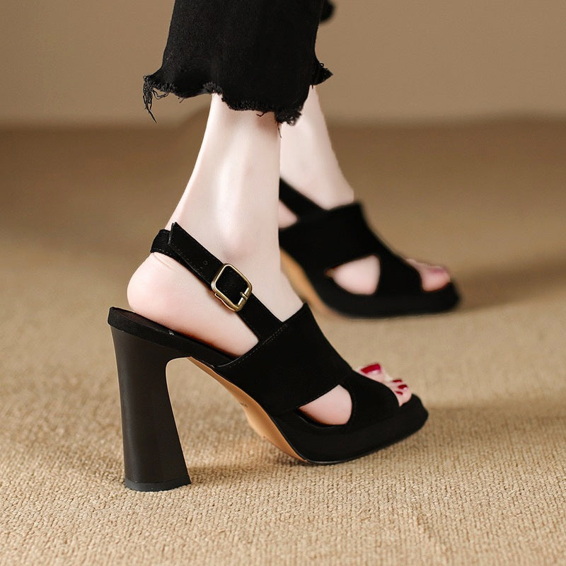 Open Toe Chunky High Heeled Sandals