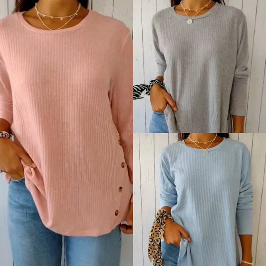 💥50% OFF 👚Women’s Casual Long Sleeve Solid Color Button T-Shirt