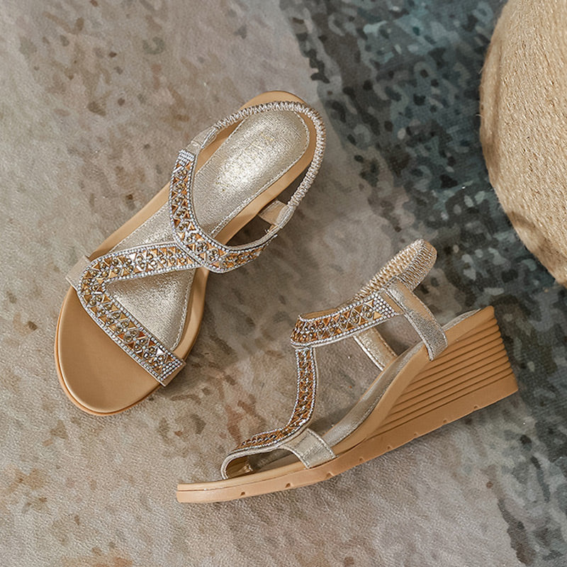 Chic & Shiny Reinstones Wedge Sandals