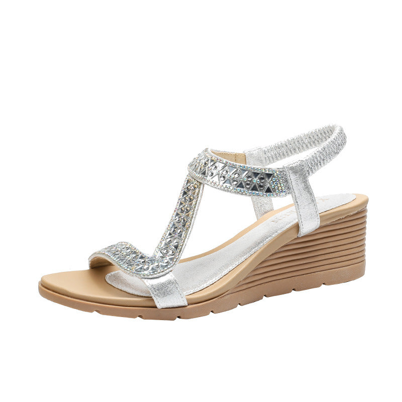 Chic & Shiny Reinstones Wedge Sandals