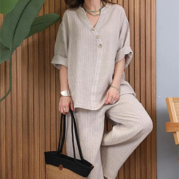 Women's Casual Cotton Linen Two-Piece Set