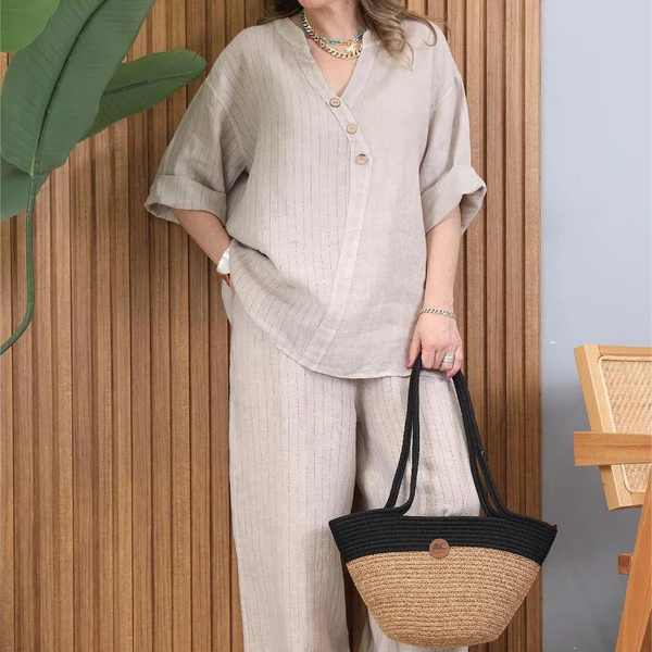 Women's Casual Cotton Linen Two-Piece Set