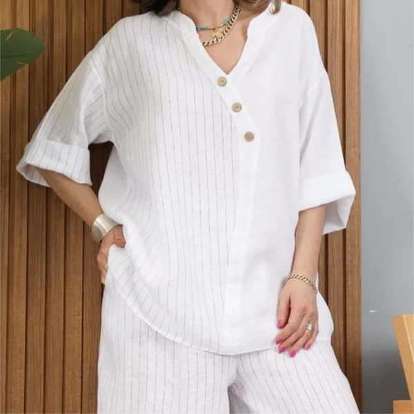 Women's Casual Cotton Linen Two-Piece Set