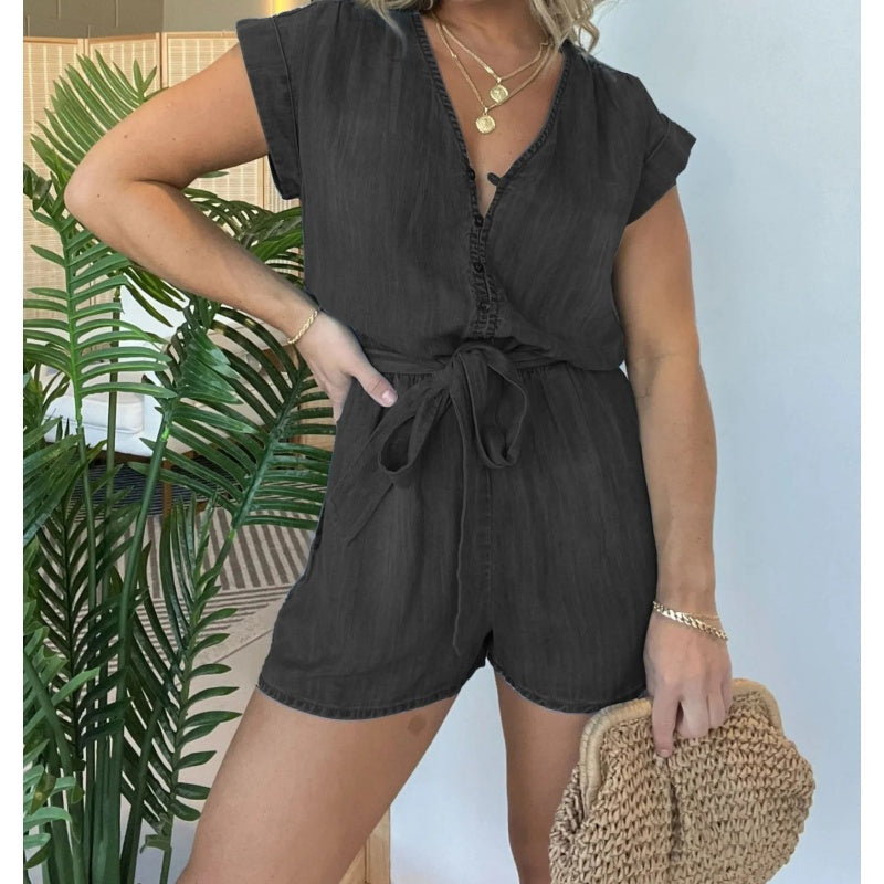 💥Limit Time 50% OFF🥑Women’s V-Neck Short-Sleeved Jumpsuit with Waistband