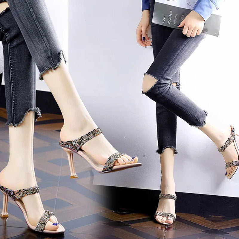 Rhinestone Open-Toe Stiletto Sandals