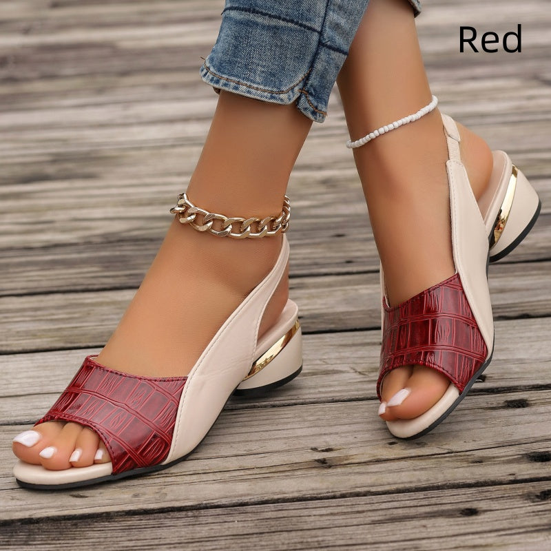 Women's Peep Toe Low Block Heel Sandals