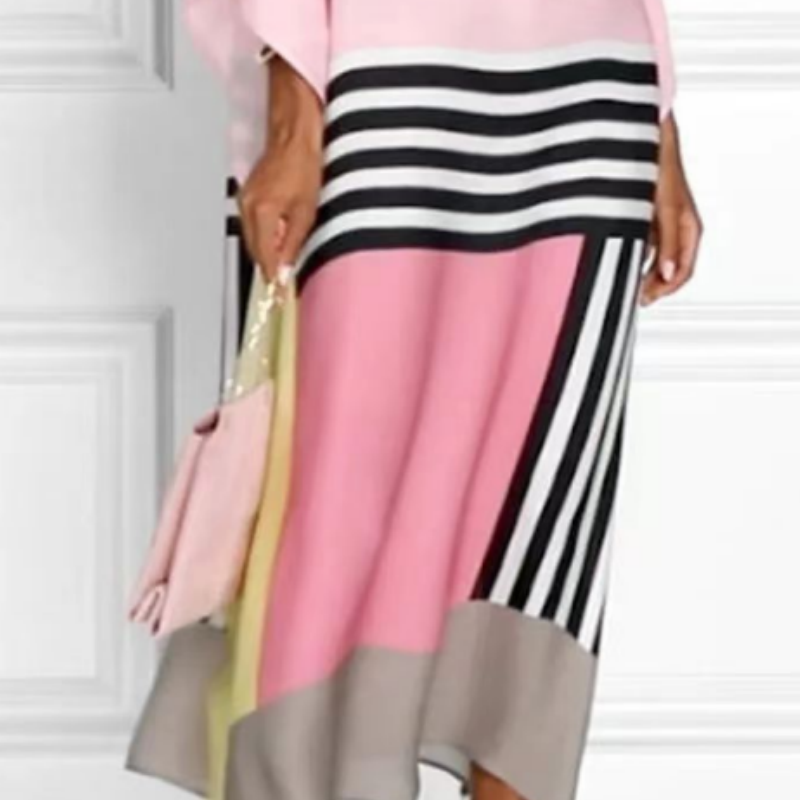 Women's Striped Off-Shoulder Long Dress with Irregular Hem