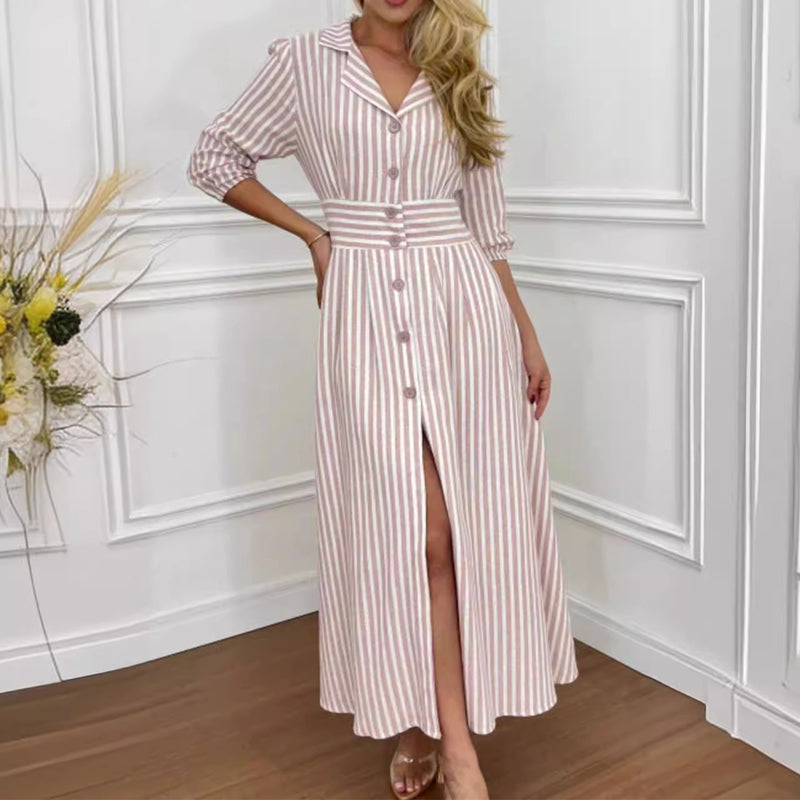 🌟Exclusive 50% OFF👗Fashion Striped Button-Down Long Shirt Dress