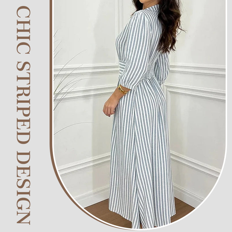 🌟Exclusive 50% OFF👗Fashion Striped Button-Down Long Shirt Dress