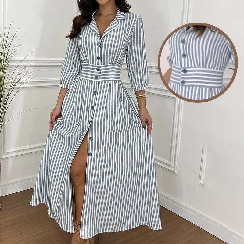 🌟Exclusive 50% OFF👗Fashion Striped Button-Down Long Shirt Dress