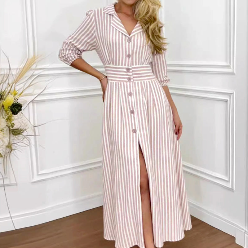 🌟Exclusive 50% OFF👗Fashion Striped Button-Down Long Shirt Dress