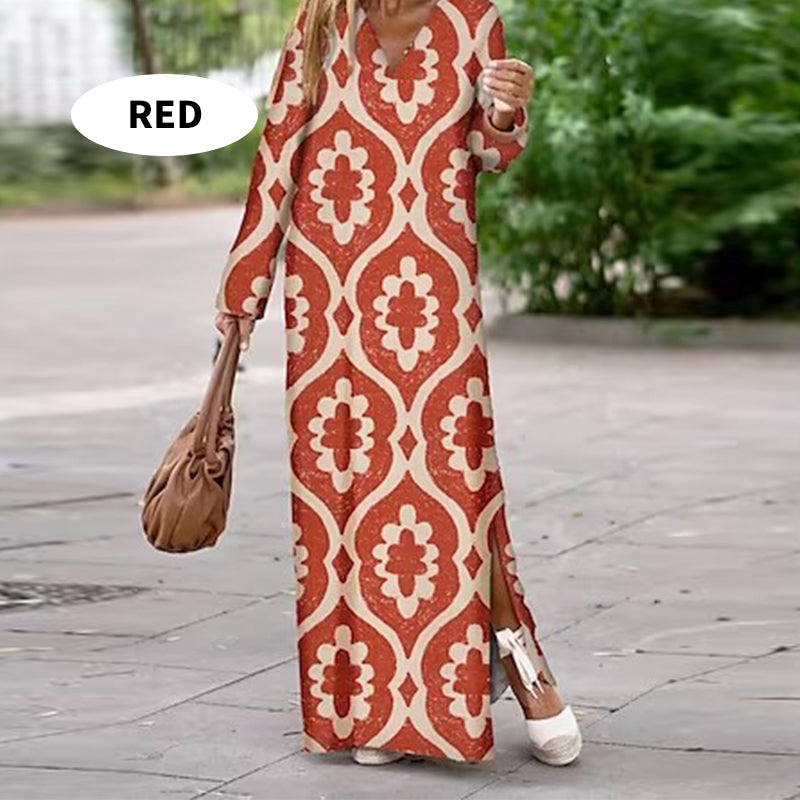 Boho Long Sleeve V-Neck Dress