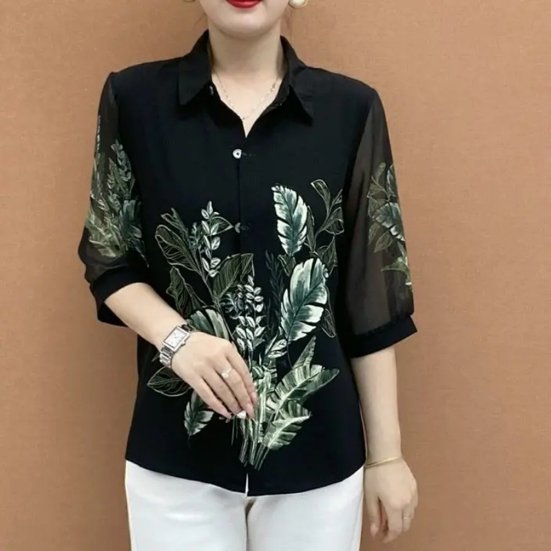 Women's Short-Sleeved Printed Thin Shirt