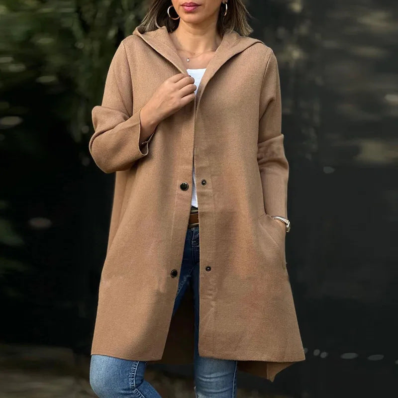 Women's Single-Breasted Hooded Coat