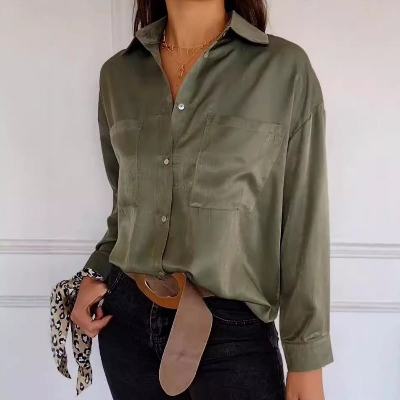 🍁Early Autumn-Specials 50% OFF💕Women's Solid Lapel Long-Sleeve Button Down Shirts