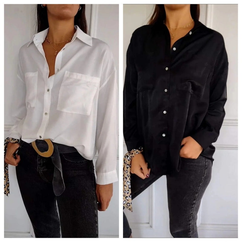 🍁Early Autumn-Specials 50% OFF💕Women's Solid Lapel Long-Sleeve Button Down Shirts