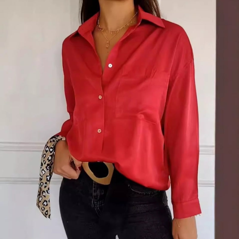 🍁Early Autumn-Specials 50% OFF💕Women's Solid Lapel Long-Sleeve Button Down Shirts