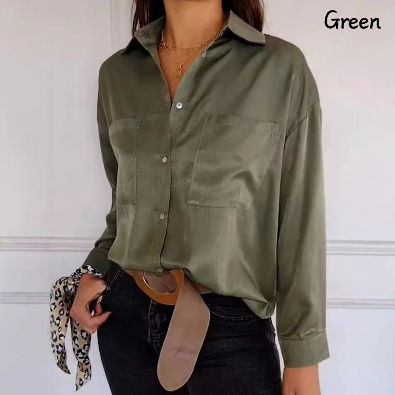 🍁Early Autumn-Specials 50% OFF💕Women's Solid Lapel Long-Sleeve Button Down Shirts