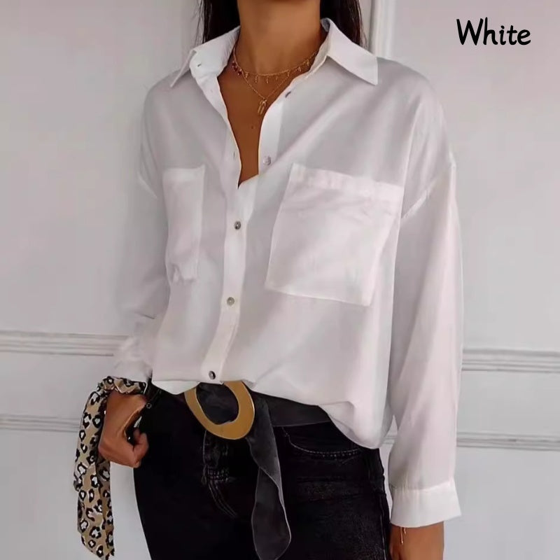 🍁Early Autumn-Specials 50% OFF💕Women's Solid Lapel Long-Sleeve Button Down Shirts