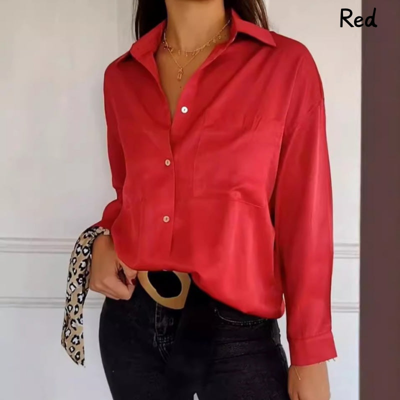 🍁Early Autumn-Specials 50% OFF💕Women's Solid Lapel Long-Sleeve Button Down Shirts