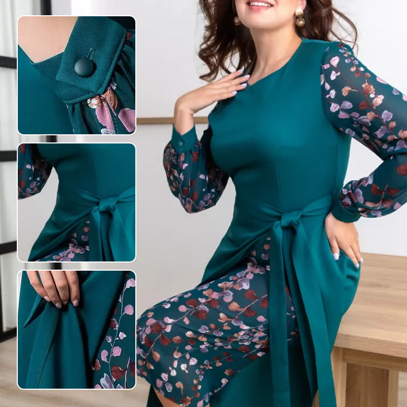 Women’s Elegant Long-Sleeve Dress with Print Details